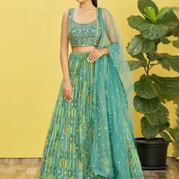 FABPIXEL Embroidered Mirror Work Semi-Stitched Lehenga & Unstitched Blouse With Dupatta-picture-52