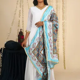 TEEJH Ethnic Motifs Printed Mirror Work Dupatta-18