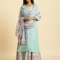 W White & Pink Ethnic Motifs Printed Dupatta-51