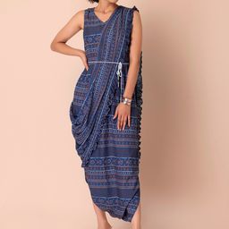 INDYA Ethnic Motifs Printed Belted Jumpsuit with Attached Dupatta-picture-43