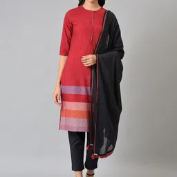 W Geometric Print Cotton Blend Kurta With Slim Pant & Dupatta-picture-15