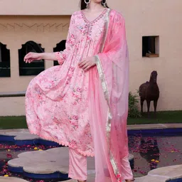 Sangria Printed A-Line Kurta With Trousers & With Dupatta-image-21