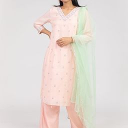 HERE&NOW Green & Gold-Toned Gotta Patti Dupatta-20