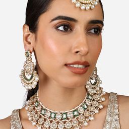Zaveri Pearls Gold Plated Kundan-Studded & Beaded Necklace And Earrings With Maang Tika-26