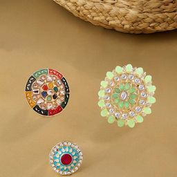 Zaveri Pearls Set Of 3 Gold-Plated White Stone-Studded & Beaded Finger Rings-image-97