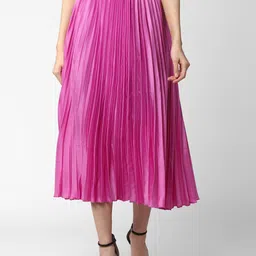 StyleStone Women Lavender-Coloured Solid Accordion Pleated Flared Midi Skirt-picture-0