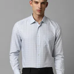 Louis Philippe Classic Grid Tattersall Checks Spread Collar Cotton Formal Shirt-picture-20