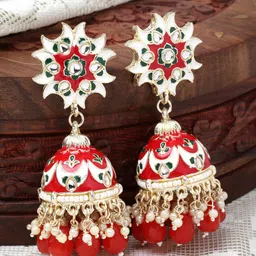 ZENEME Gold-Plated Dome Shaped Jhumkas Earrings-14