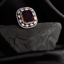 Saraf RS Jewellery Rose Gold-Plated Red & White Ruby & AD-Studded Adjustable Finger Ring-4