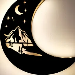 VAH Kya Bat Hai !! Black Textured Wooden Floating Moon Wall Hanging-24