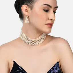 Zaveri Pearls Gold-Plated White Pearl Beaded Multi-stranded Jewellery Set-50