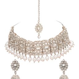 Shining Jewel - By Shivansh Women Silver Plated White Kundan Studded Jewellery Set-image-3