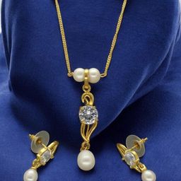 Sri Jagdamba Pearls Dealer Gold Plated CZ Stone Studded & Beaded Jewellery Set-image-62