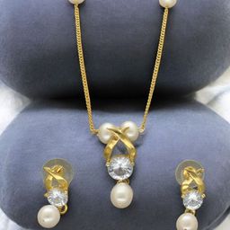 Sri Jagdamba Pearls Dealer Gold Plated CZ Stone Studded & Beaded Necklace and Earrings-image-57