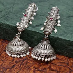 PANASH Silver-Plated Oxidized Dome Shaped Jhumkas-54