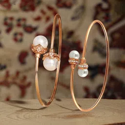 Zaveri Pearls Set of 2 Rose Gold-Plated Cubic Zirconia Studded Kada Bracelets-11
