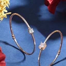 Zaveri Pearls Set of 2 Rose Gold-Plated Cubic Zirconia Studded Kada Bracelets-9