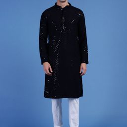 Sanwara Ethnic Motifs Embroidered Mandarin Collar Sequinned Kurta with Pyjamas-picture-31
