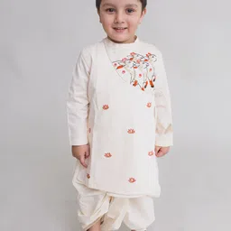 Tiber Taber Boys Cream-Coloured & Cream-Coloured Embroidered Kurta with Dhoti Pants-picture-14