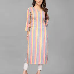 GUNVANTI FAB Women Multicoloured Striped Panelled Sequinned Kurta with Trousers-8