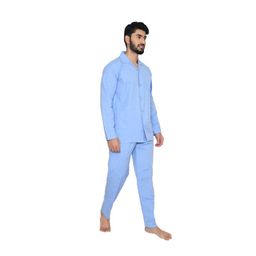 tatwam FILAFIL Cotton RICHED with Polyester Mens Nightsuit with Fully Elastic Pajama and Buttoned Full Sleeve TOP Size-L,L.Blue image 2