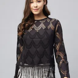 StyleStone Black Fringed Lace Sheer Top-picture-25