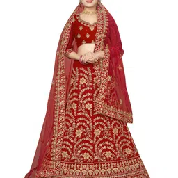 MANVAA Floral Embroidered Velvet Semi-Stitched Lehenga Choli-picture-38
