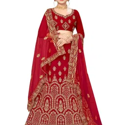 MANVAA Embroidered Thread Work Semi-Stitched Lehenga & Unstitched Blouse With Dupatta-17