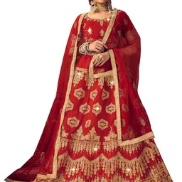 MANVAA Ethnic Motif Embroidered Semi-Stitched Lehenga & Unstitched Blouse With-picture-16