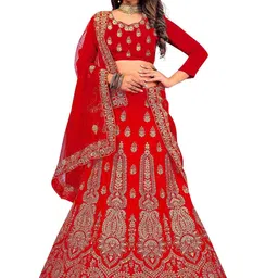 MANVAA Ethnic Motif Embroidered Semi-Stitched Lehenga & Unstitched Blouse With-picture-54