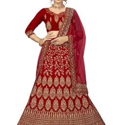 MANVAA Embroidered Thread Work Semi-Stitched Lehenga & Unstitched Blouse With Dupatta-picture-2