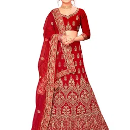 MANVAA Embroidered V-Neck Velvet Semi Stitched Lehenga & Unstitched Blouse With Dupatta-picture-15