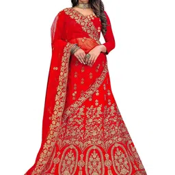 MANVAA Embroidered Thread Work Semi-Stitched Lehenga & Unstitched Blouse With Dupatta-16