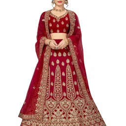 MANVAA Embroidered Thread Work Semi-Stitched Lehenga & Unstitched Blouse With Dupatta-picture-11
