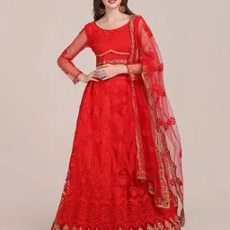 KALINI Embroidered Thread Work Semi-Stitched Lehenga & Unstitched Blouse With Dupatta-picture-16