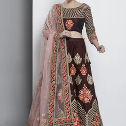 Fusionic Embroidered Thread Work Semi-Stitched Lehenga & Unstitched Blouse With Dupatta-picture-33