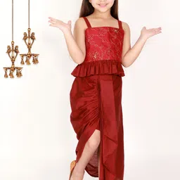 VASTRAMAY Girls Maroon Embroidered Sequinned Ready To Wear Lehenga Choli Set-picture-38