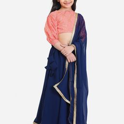 Ethnovog Girls Embroidered Readymade Lehenga & Blouse With Dupatta-image-71