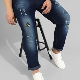 Instafab Plus Men Plus Size Classic Mildly Distressed Light Fade Stretchable Cotton Jeans-52
