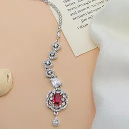 ABDESIGNS Silver Plated Artificial Stones and Beads Studded Maang Tikka-46