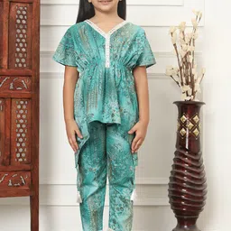 Readiprint Fashions Girls Floral Printed Mirror Work Pure Cotton Top With Trousers-image-28