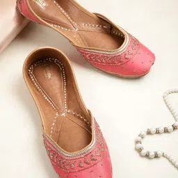 Anouk Women Pink & Gold-Toned Beads & Stones Embellished Mojaris-picture-44