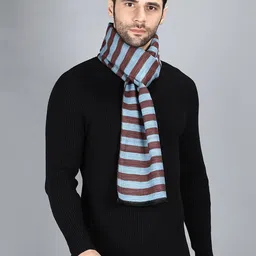 Alvaro Castagnino Men Turquoise Blue & Maroon Striped Merino Wool Muffler-image-91