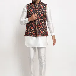 Benstoke Men White Floral Printed Kurta with Trousers-picture-25