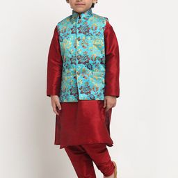 Benstoke Boys Maroon Kurta with Churidar With Jacket-picture-16