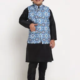 Benstoke Boys Black Kurta with Churidar and Nehru Jacket-image-82