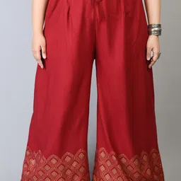 PrettyPlus by Desinoor.com Women Plus Size Red & Brown Printed Palazzos-12