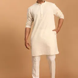 VASTRAMAY Mandarin Collar Straight Kurta with Pyjamas-image-25