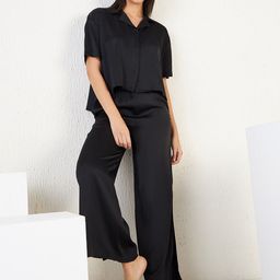 Sweet Dreams Black Lapel Collar Satin Night suit-image-16