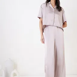 Sweet Dreams Mauve Shirt Collar Satin Night suit-image-95